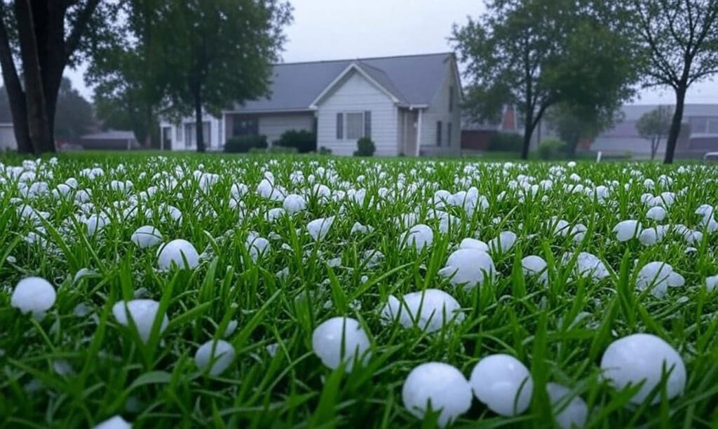 Hail in a Lawn After a Storm